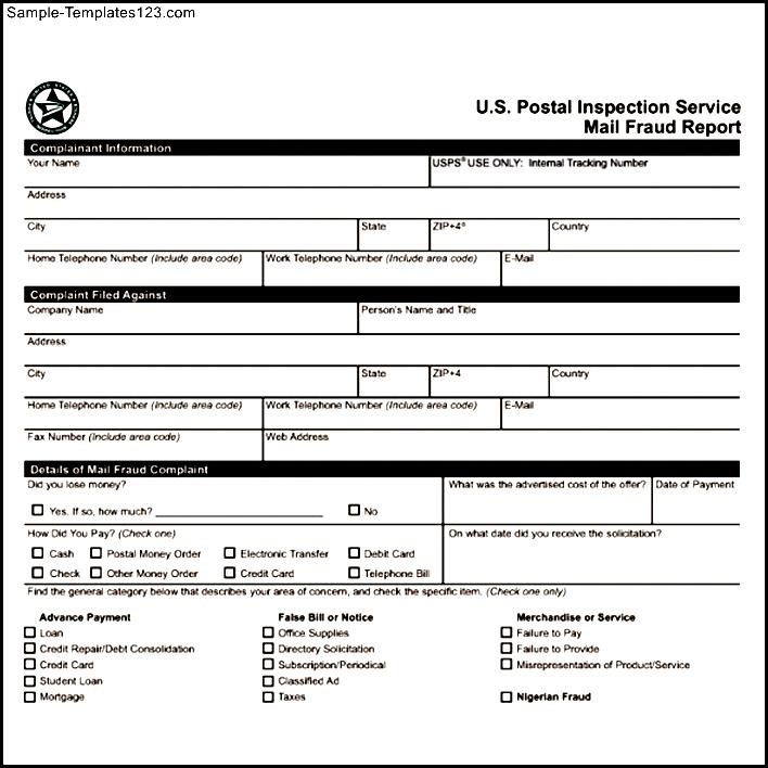 USPS Complaint Form Sample Templates Sample Templates
