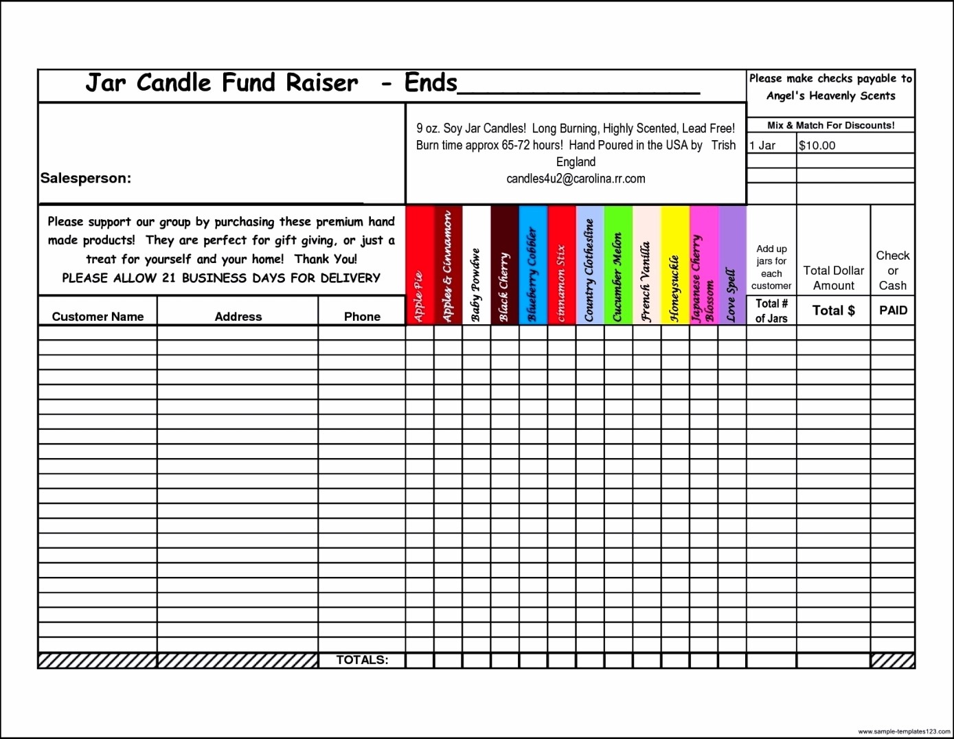Candle Fundraiser Order Form Template Sample Templates Sample Templates