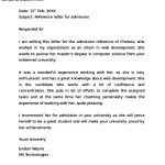 Admission Reference Letter Example