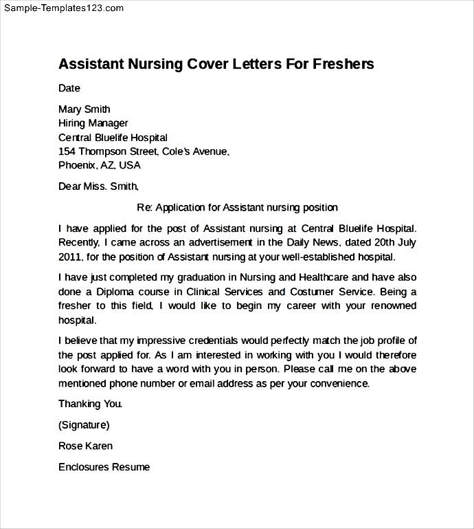 Assistant Nursing Cover Letters For Freshers Holiday Invitation PrintableDo...