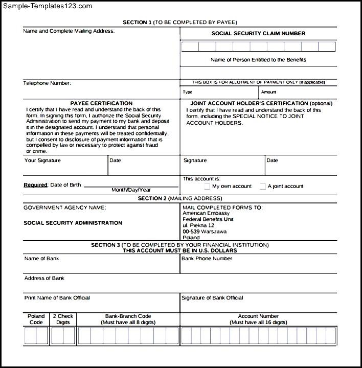 Changing Social Security Direct Deposit Form Sample Templates