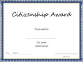 Citizenship Award Certificate Template