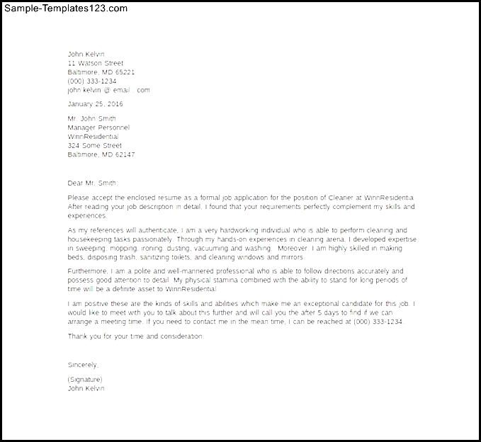 sample of application letter as a cleaner