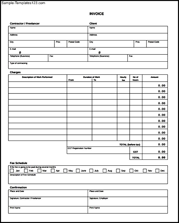 contractor invoice sample template sample templates