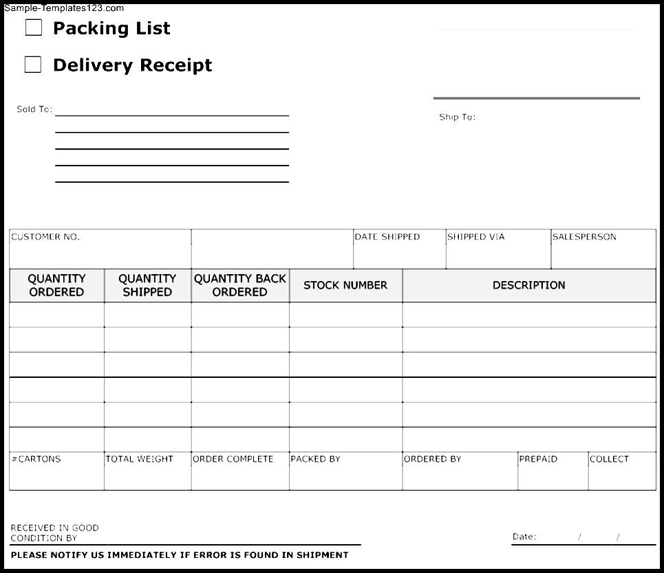 delivery receipt form template sample templates sample