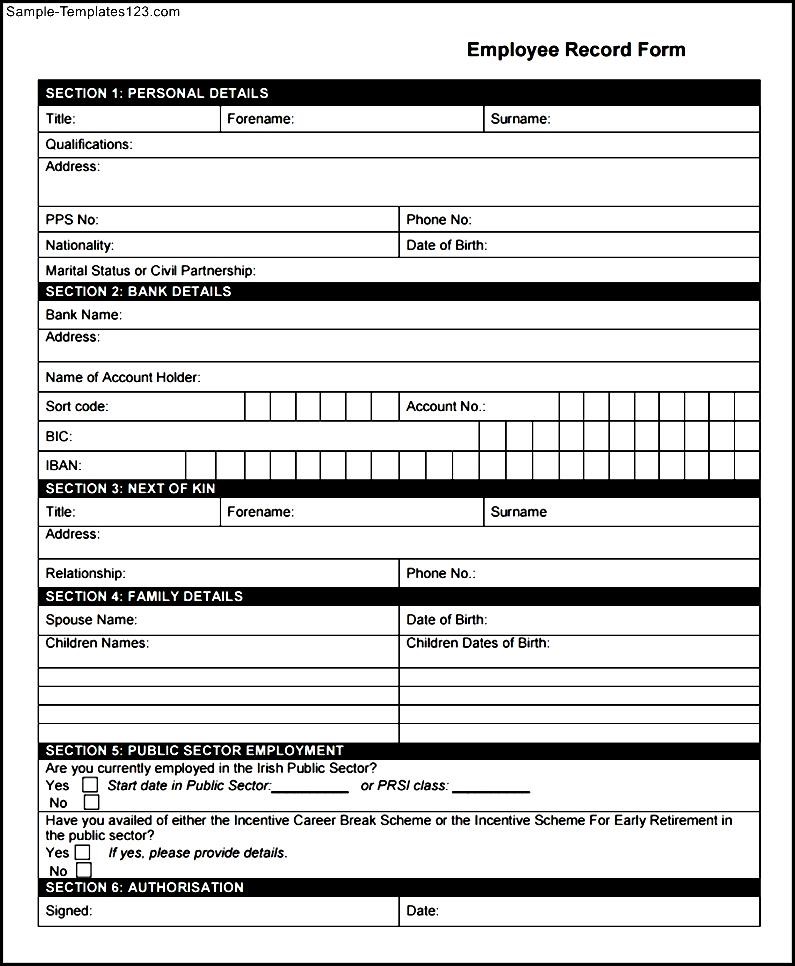 Employee Record Form Template Sample Templates Sample Templates