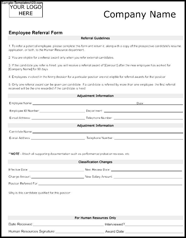 Employee Referral Form Template Sample Templates Sample Templates