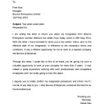 Employee Resignation Letter with 2 weeks Notice