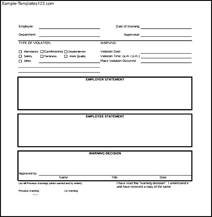 Employee Write Up Form PDF Sample Templates Sample Templates