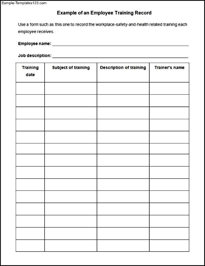 Example Employee Training Record Template Sample Templates