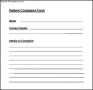 Example Of Patient Complaint Form