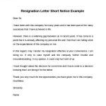 Example Of Resignation Letter Short Notice
