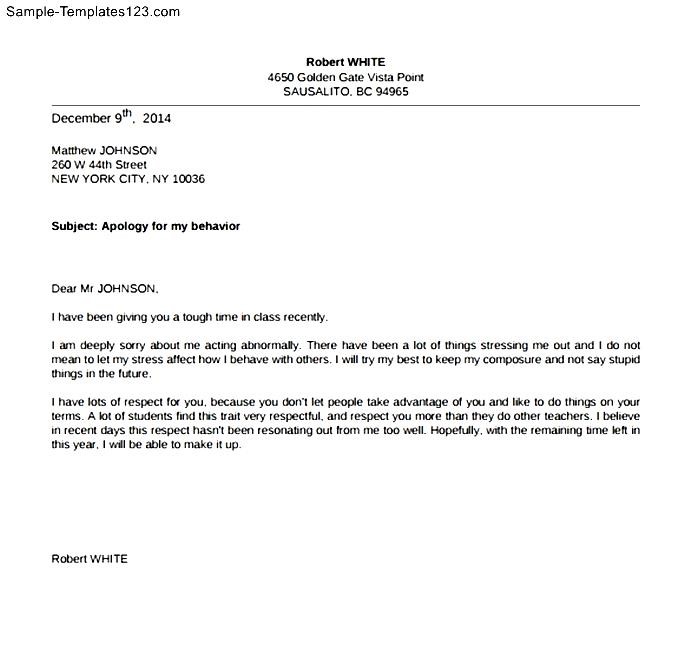 Apology Letter Sample For Teacher