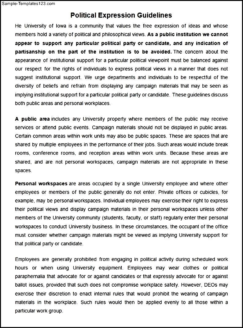 HR Political Expression Guidelines Template Sample Templates Sample