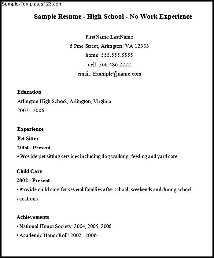 resume template for high school student without work experience