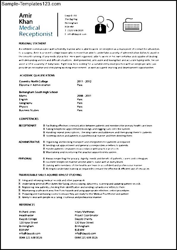 resume format for receptionist in hospital