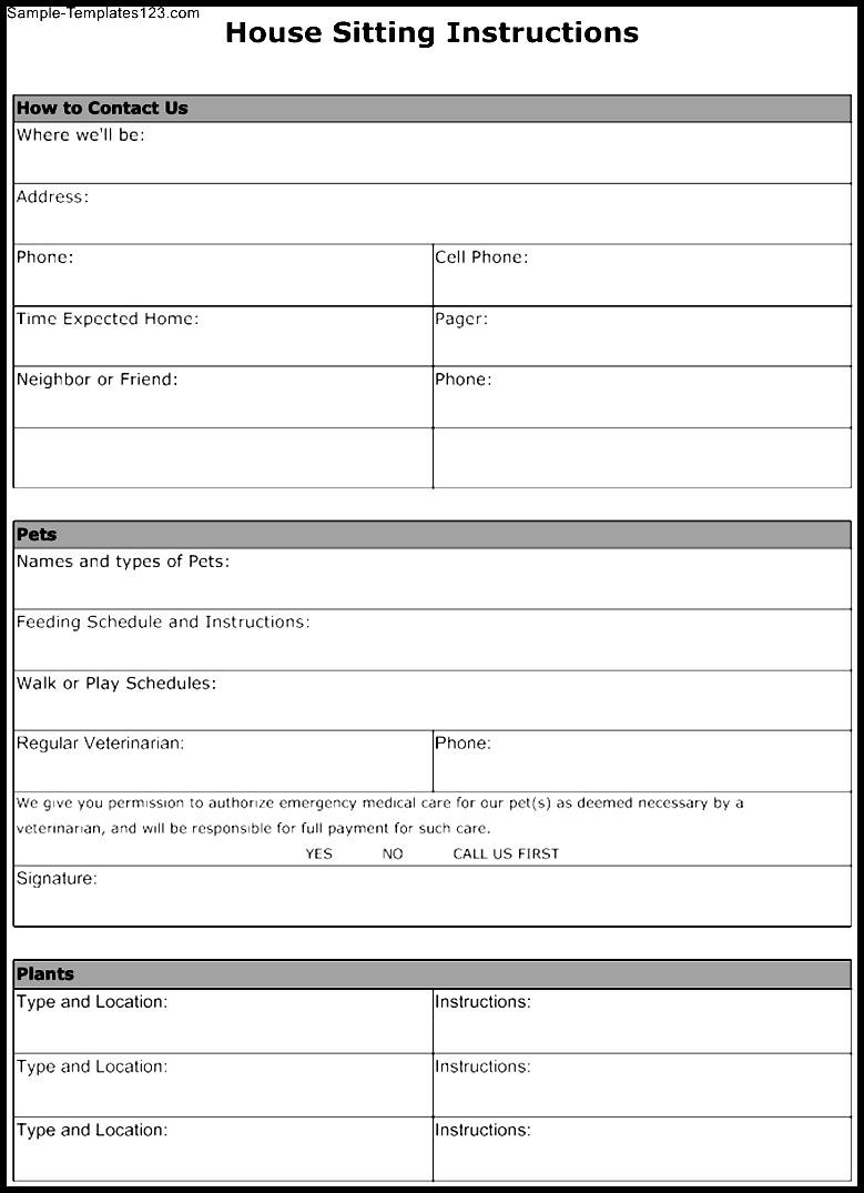 House Sitting Instructions Template Sample Templates Sample Templates