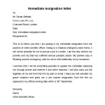 Immediate Notice Resignation Letter