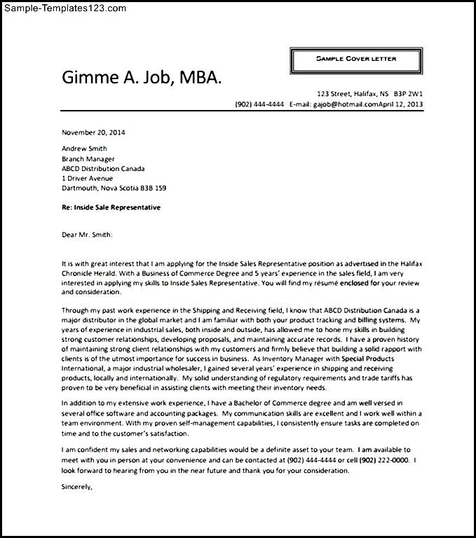 Inside Sales Representative Cover Letter Example PDF Free ...