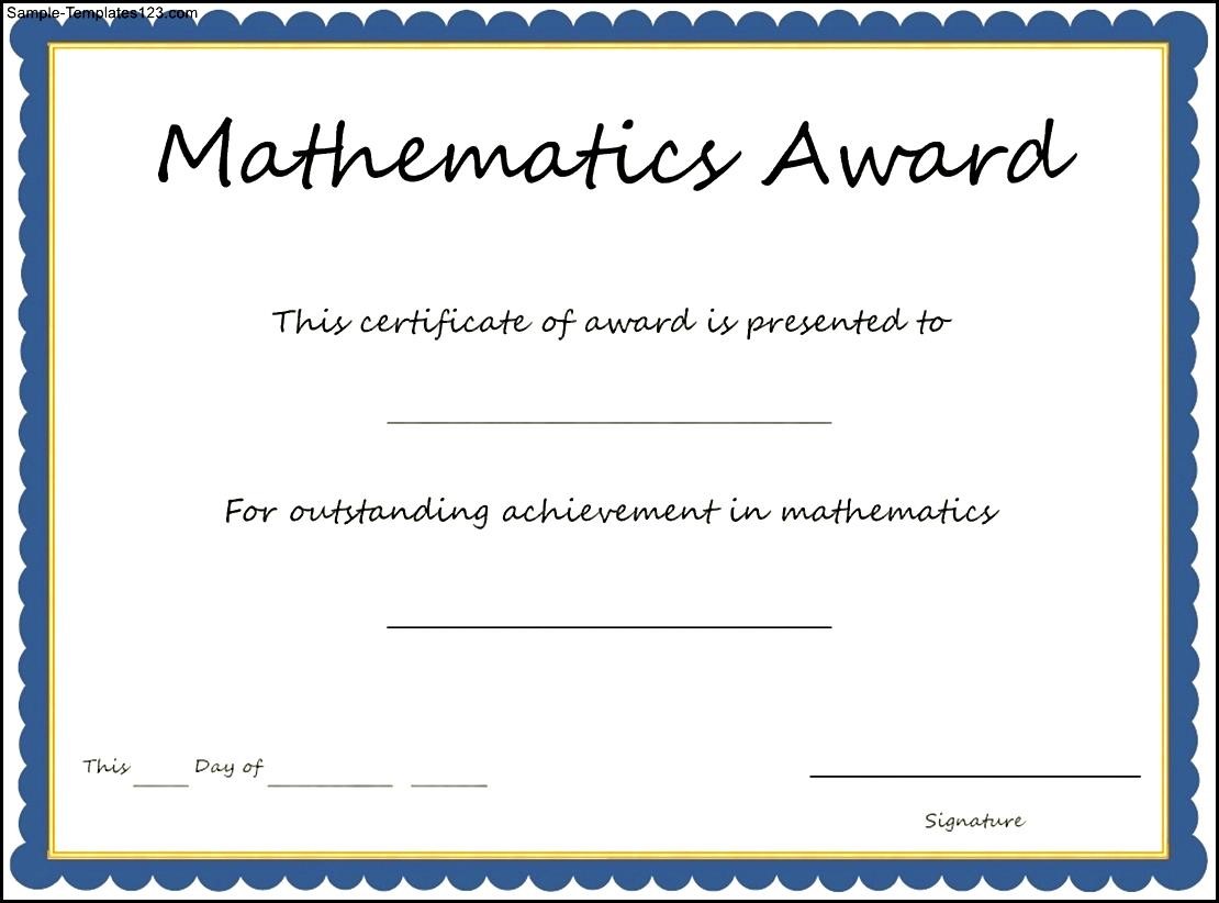 Mathematics Award Certificate Template Sample Templates Sample