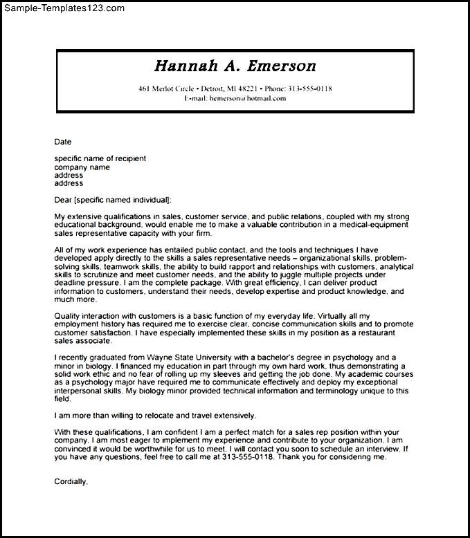 medical sales cover letter examples