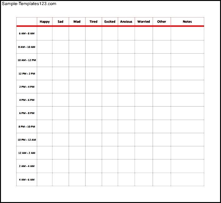 Mood Recording Chart Sample Templates Sample Templates