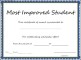 Most Improved Student Certificate Template