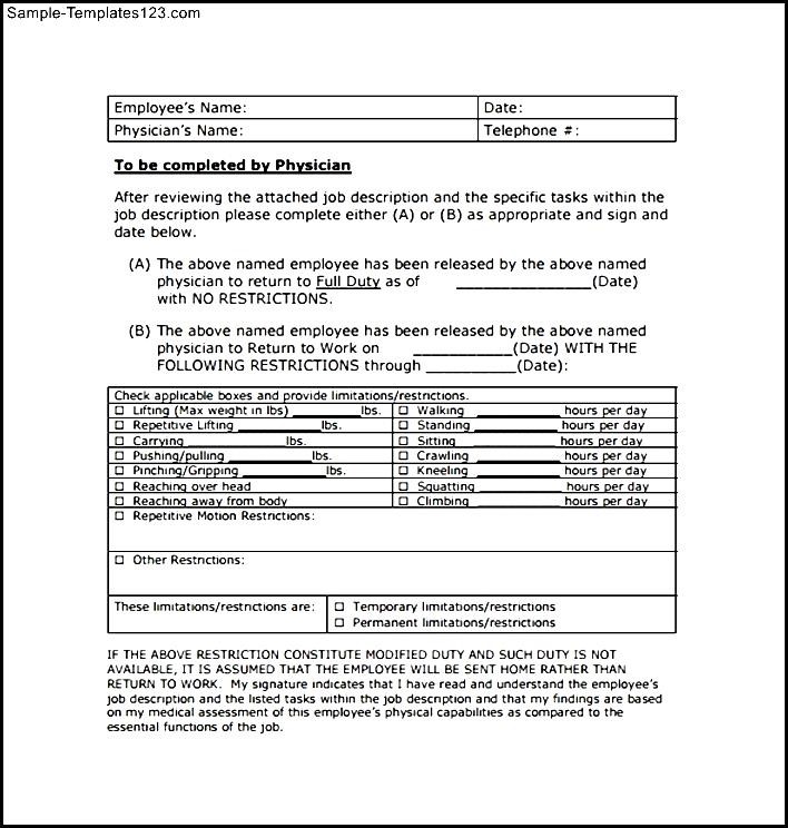 Work Release Form Template