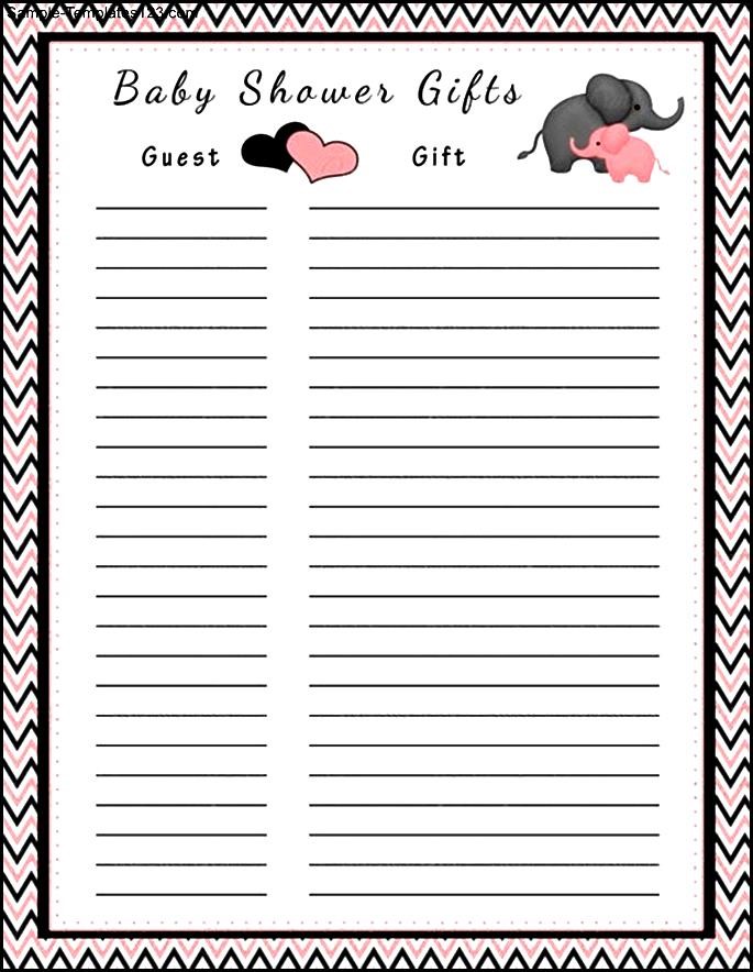 Printable Baby Shower Gift List Template Sample - Sample Templates