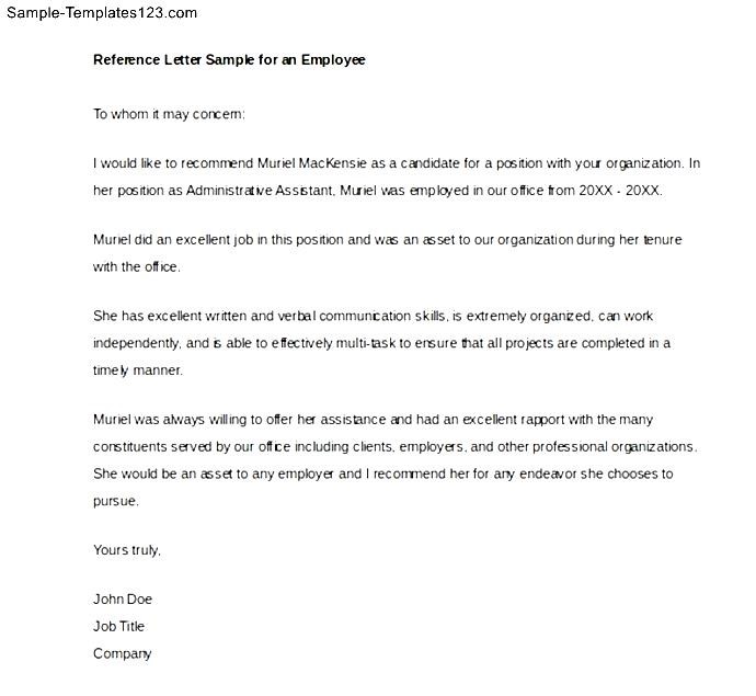 Reference Letter Sample for an Employee - Sample Templates - Sample ...