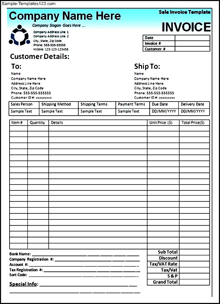 Sales Invoice Example Sample Templates Sample Templates