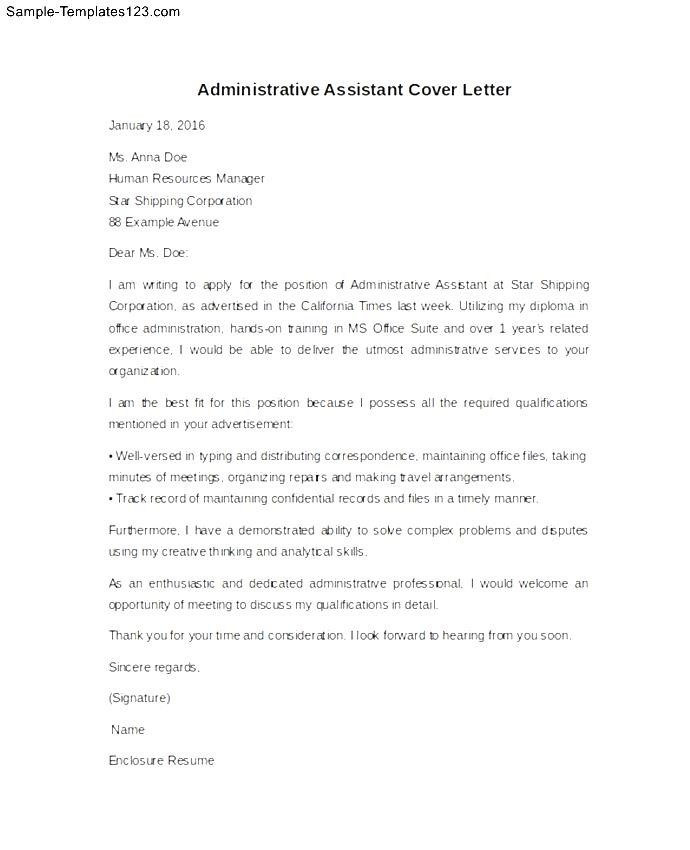 Sample Administrative Assistant Cover Letter Example - Sample Templates