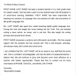 Sample Letter of Recommendation  for Student Teacher