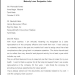 Sample Maternity Leave Resignation Letter