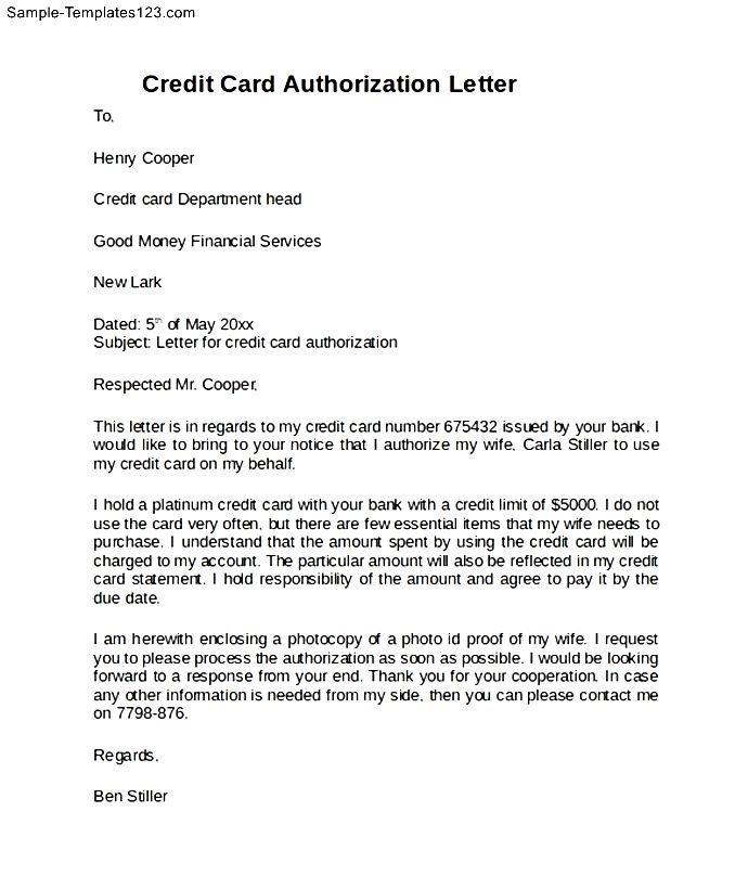 Simple Credit Card Authorization Letter - Sample Templates