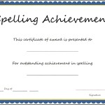 Spelling Achievement Certificate Template