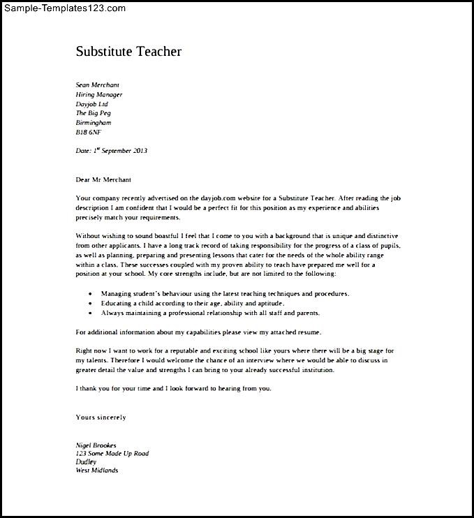 cover letters for substitute teaching positions