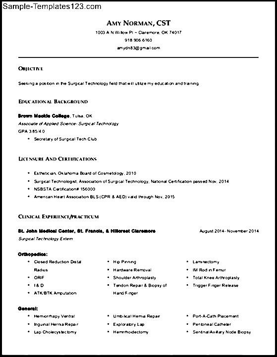 Surgical Technologist Resume Sample Templates Sample Templates