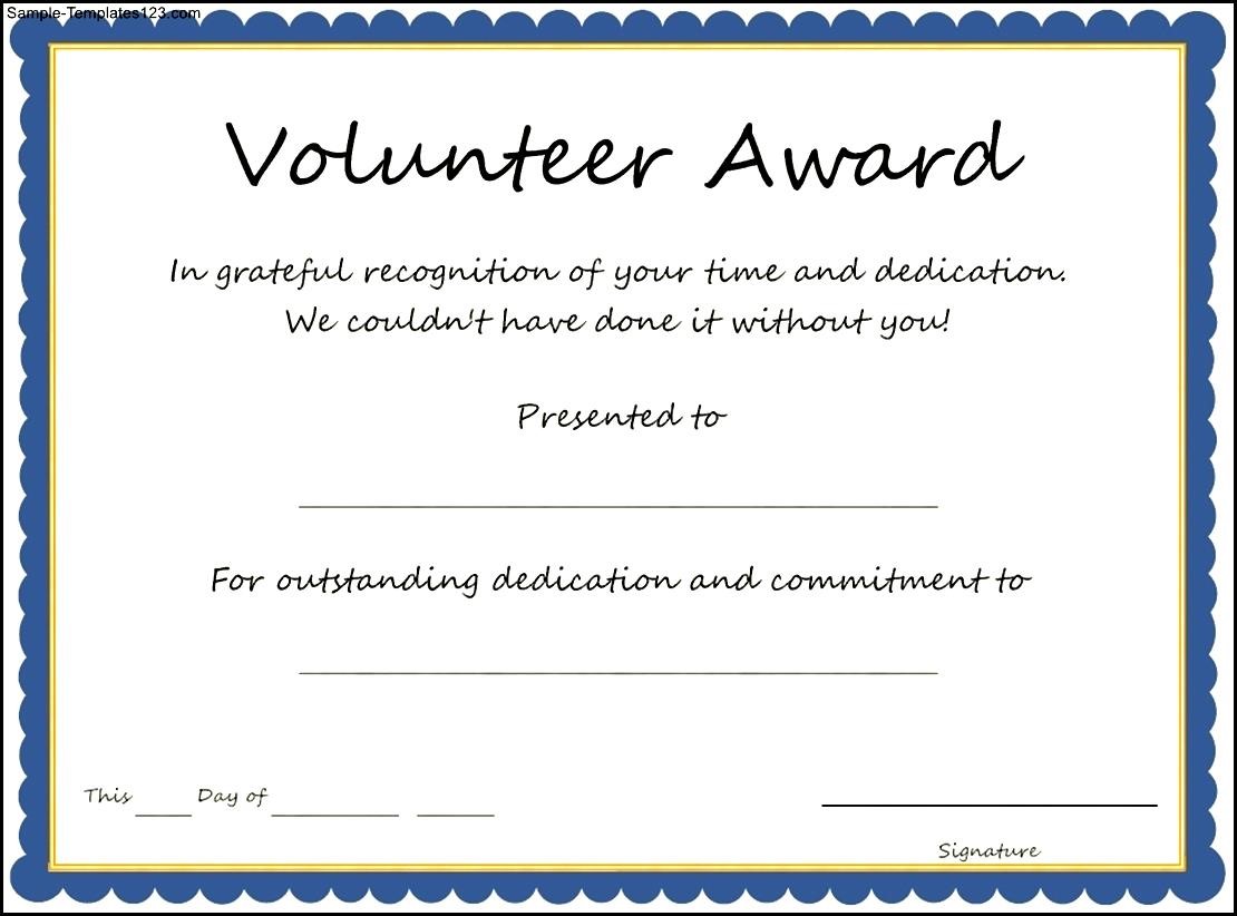 Volunteer Award Certificate Template Sample Templates