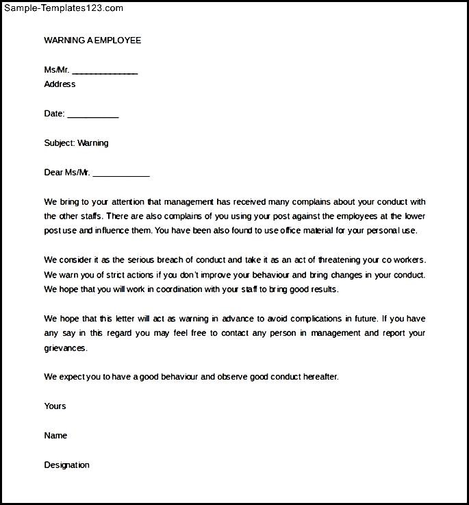Warning Letter to Employee From HR Free Word Doc - Sample ...