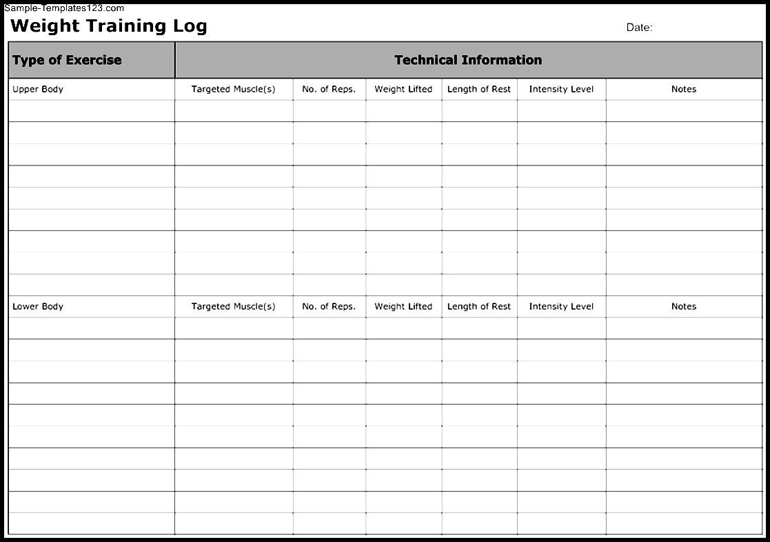 Weight Training Log Template Sample Templates Sample Templates