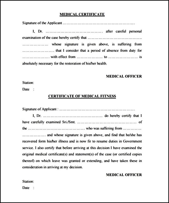 Sample Of Medical Certificate For Absence