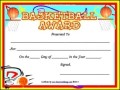 Printable Basketball Certificate Sample