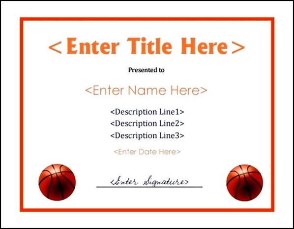 Printable Basketball Certificate Template Sample Templates Sample 