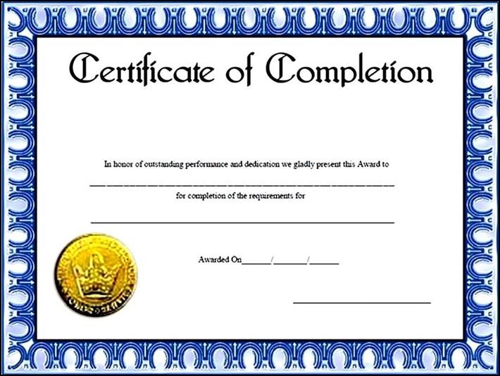 Sample of Certificate of Completion - Sample Templates