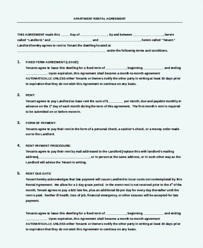Apartmental Month to Month Rental Agreement Template