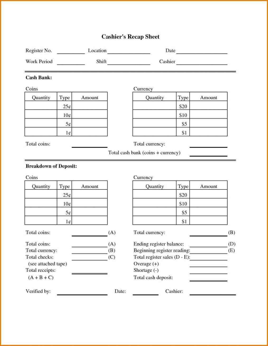 Free Printable Daily Cash Register Closing Sheet Printable Templates
