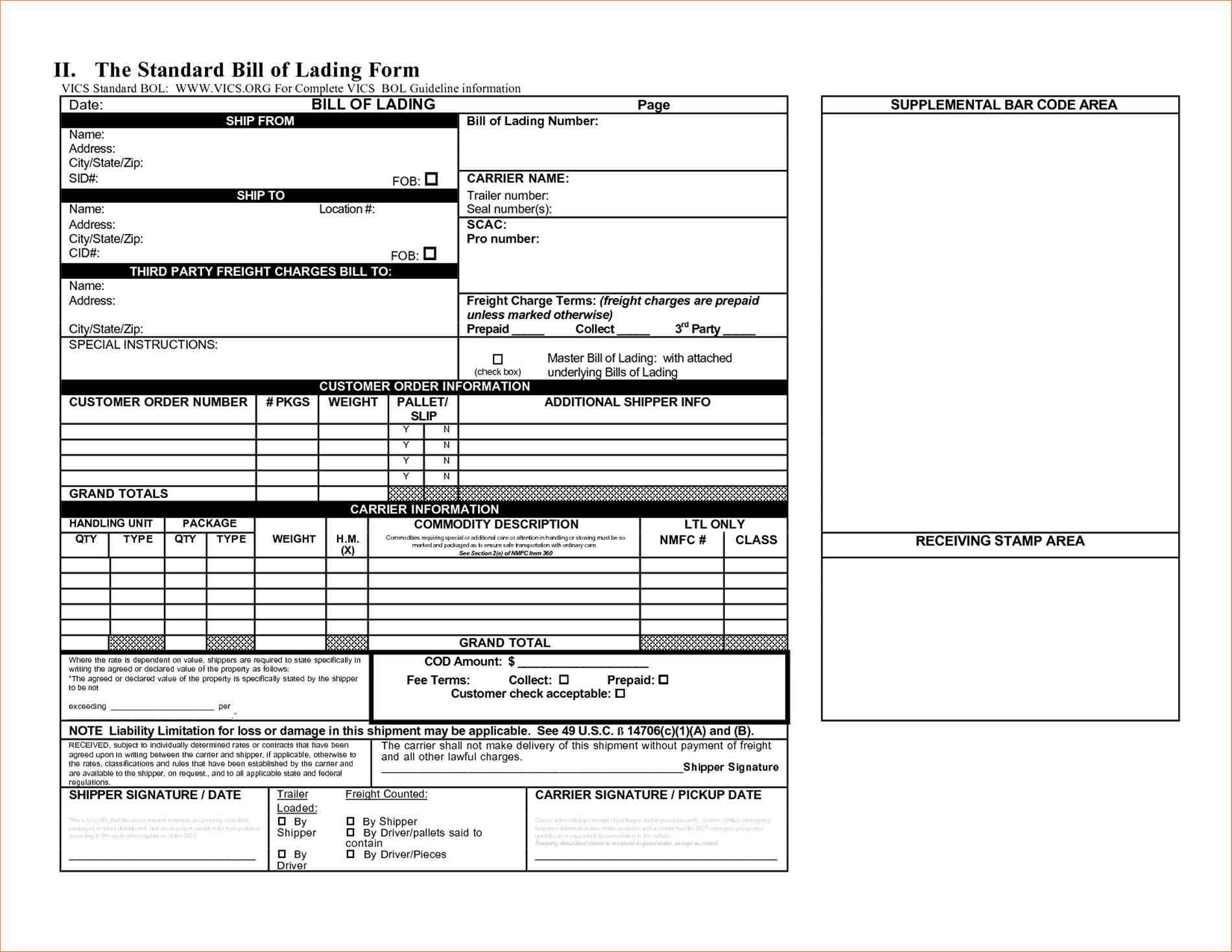 Free Bill Of Lading Template Excel