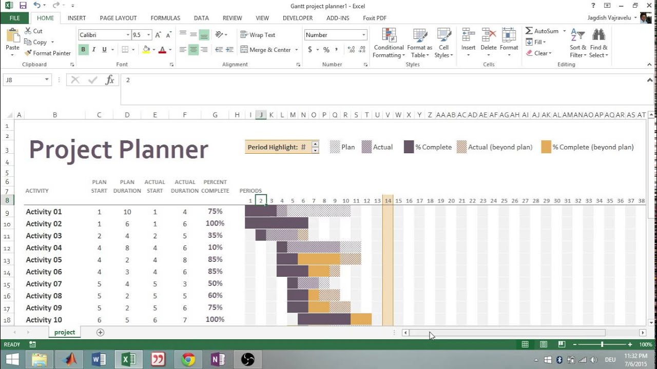 Excel 2013 Using Gantt Project Planner Template Youtube